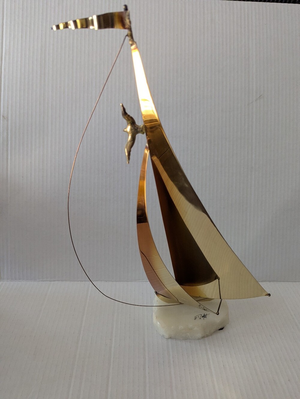 VTG John DeMott Signed Brass Sailboat Sculpture 15"Mm